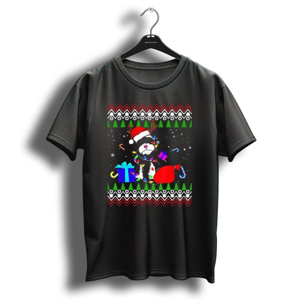 Schnauzer Ugly Christmas Tree Santa Hat Festive Gifts Candy Cane Antlers Lights T Shirt 1 t shirt 1