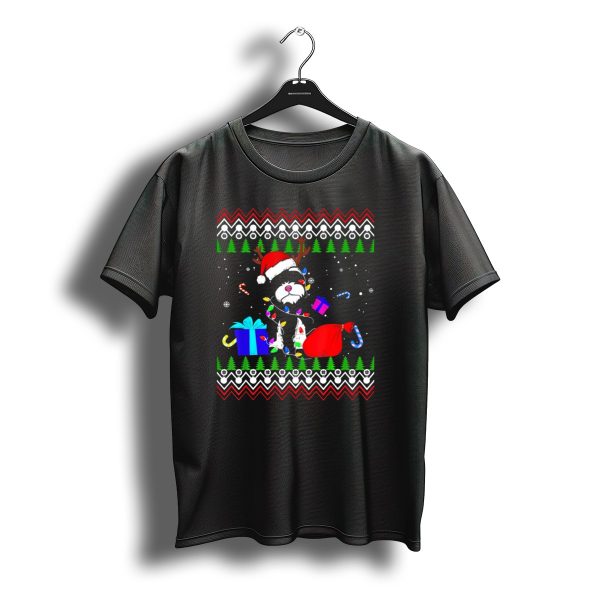 Schnauzer Ugly Christmas Tree Santa Hat Festive Gifts Candy Cane Antlers Lights T Shirt t shirt 1