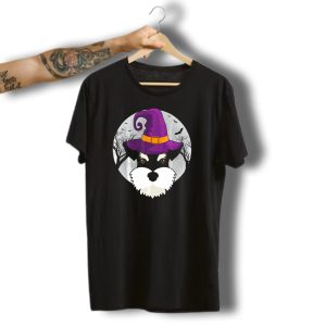 Schnauzer Witch Halloween Dog Love With Purple Hat And Bats T-Shirt