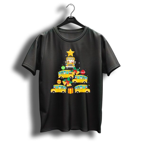 School Bus Christmas Tree With Santa Reindeer Ornaments And Gifts T Shirt 1 t shirt 1