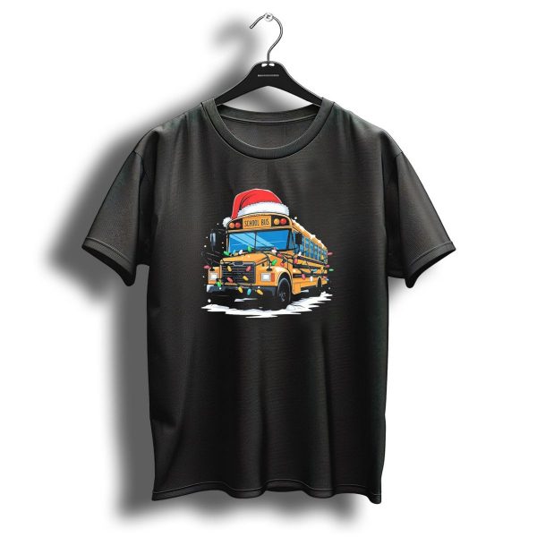 School Bus With Christmas Lights And Santa Hat Holiday Xmas T Shirt 1 t shirt 1
