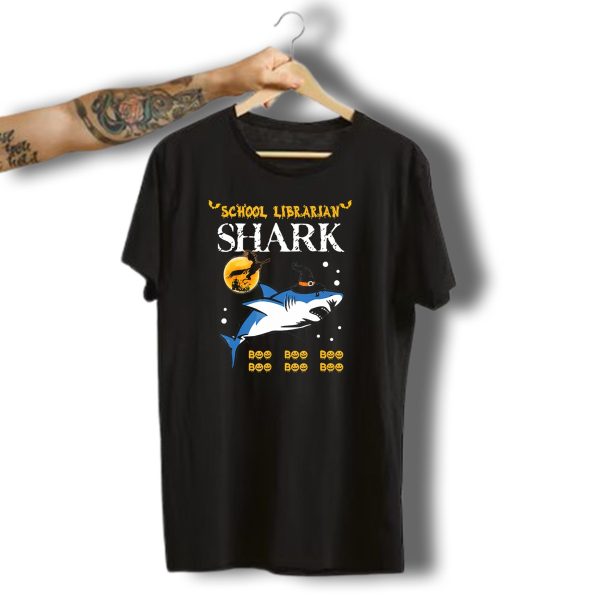School Librarian Shark Boo Boo Boo Halloween Moon Pumpkins T Shirt t shirt 1