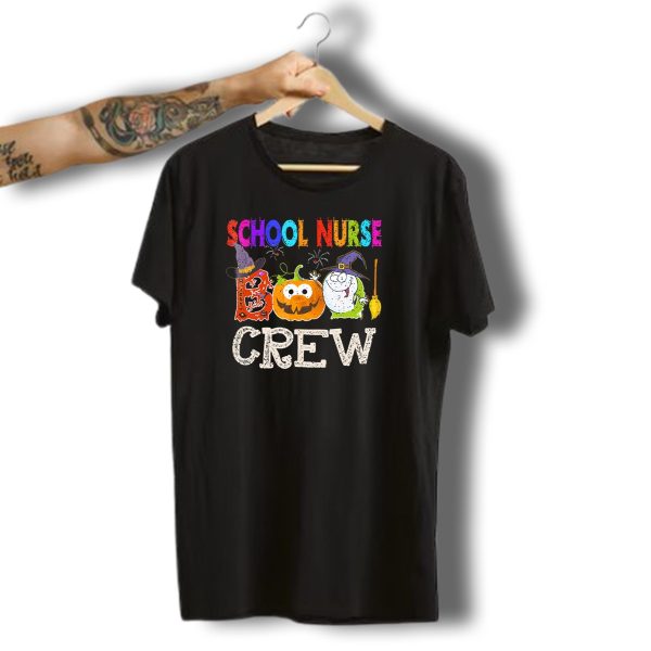 School Nurse Boo Crew Halloween Pumpkin Ghost Witches Hat Broom T Shirt t shirt 1