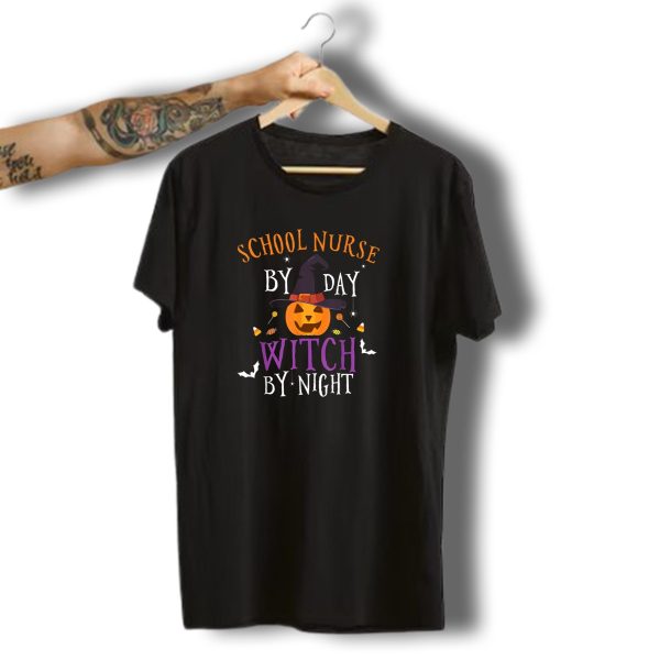 School Nurse By Day Witch By Night Funny Pumpkin Halloween Candy Bats Hat T Shirt t shirt 1