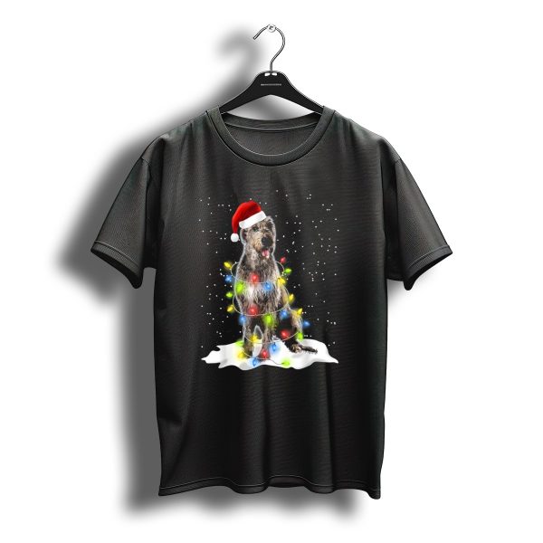Scottish Deerhound Christmas Lights Santa Hat Snow Scene T Shirt t shirt 1
