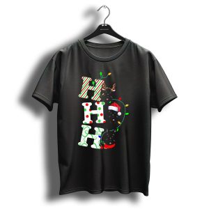 Scottish Terrier Ho Ho Ho Christmas Lights Santa Hat And Antlers T Shirt