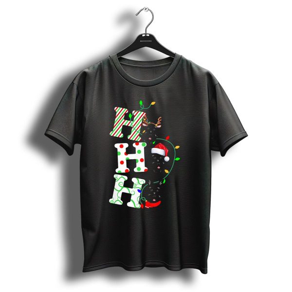 Scottish Terrier Ho Ho Ho Christmas Lights Santa Hat And Antlers T Shirt 1 t shirt 1
