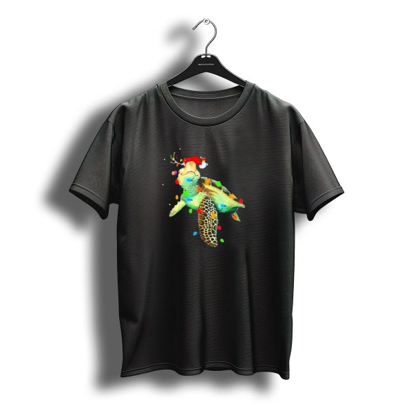 Sea Turtle Christmas Lights Santa Hat Merry Christmas T Shirt t shirt 1
