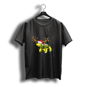 Sea Turtle Santa Hat Reindeer Antlers Christmas Lights T-Shirt