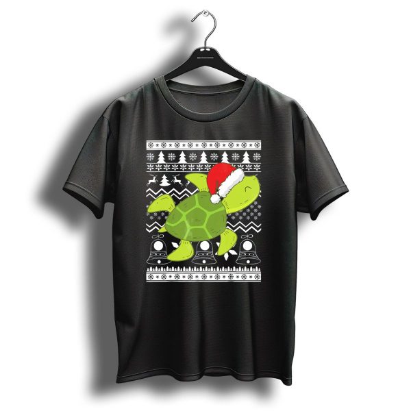 Sea Turtle Santa Holiday Sweater Design With Christmas Bells Reindeer Trees And Snowflakes T Shirt 1 t shirt 1