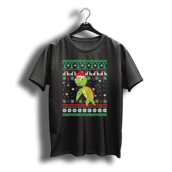 Sea Turtle With Santa Hat Christmas Sweater Pattern Snowflakes Reindeer Trees T Shirt t shirt 1