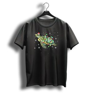 Sea Turtle Xmas Santa Hat Snowflakes Christmas Lights T Shirt