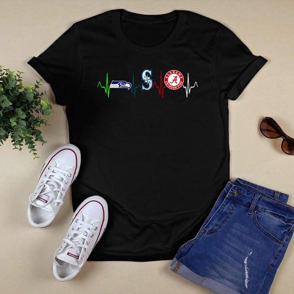 Seahawks Mariners Alabama Crimson Tide Heartbeat Love T Shirt Style 1 Black 1
