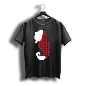 Seahorse Christmas Red Plaid Costume With Santa Hat T-Shirt