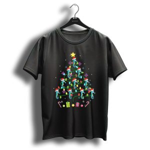 Seahorse Christmas Tree With Santa Hats And Colorful Lights T Shirt