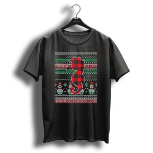Seahorse Red Plaid Christmas Snowman Pattern Funny Match T-Shirt