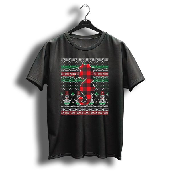 Seahorse Red Plaid Christmas Snowman Pattern Funny Match T Shirt 1 t shirt 1