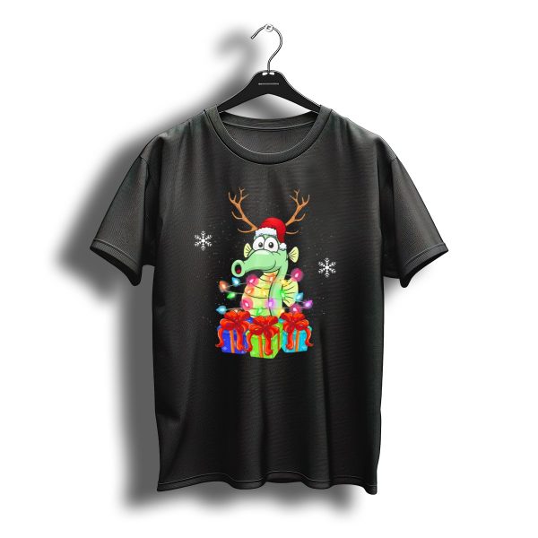 Seahorse Reindeer Santa Christmas Lights Gifts Snowflakes T Shirt t shirt 1
