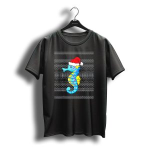 Seahorse Santa Ugly Christmas Light T-Shirt