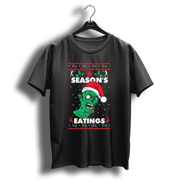Seasons Eatings Ugly Christmas Zombie Santa Hat Snowflakes T Shirt 1 t shirt 1