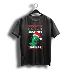 Season'S Eatings Ugly Christmas Zombie Santa Hat Snowflakes T-Shirt