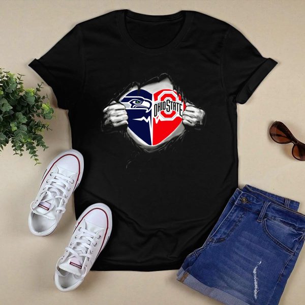 Seattle Seahawks Ohio State Buckeyes Heart Inside Ripped T Shirt Black 1