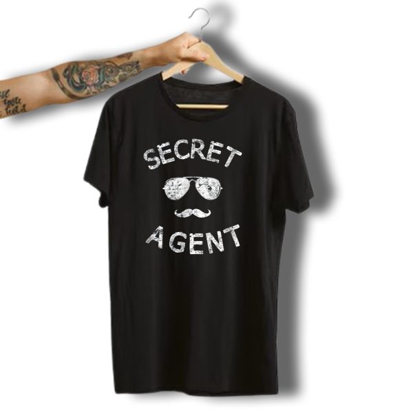 Secret Agent Distressed Halloween Costume Spy Funny Moustache Glasses T Shirt t shirt 1