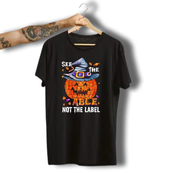 See The Able Not The Label Autism Awareness Halloween Pumpkin Puzzle Hat T Shirt t shirt 1