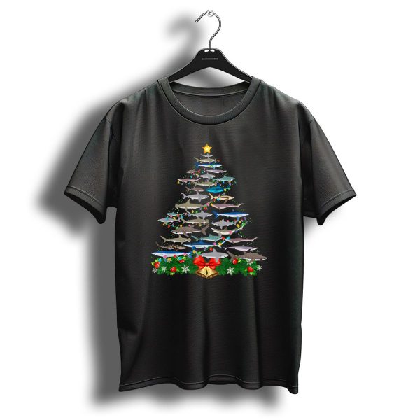 Shark Christmas Tree With Lights And Ornaments For Shark Lovers T Shirt 1 t shirt 1