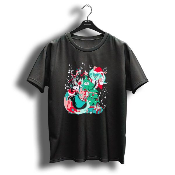 Shark Robot Sinful Holiday Christmas Hazbin Hotel Festive Tree And Characters T Shirt 1 t shirt 1