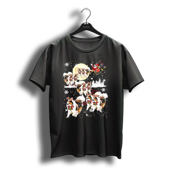 Sheltie Dog Santa Sleigh Snowflake Moon Reindeer Forest Christmas Scene T Shirt t shirt 1