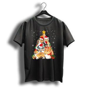 Sheltie Puppies In Santa Hats With Gifts And Star Christmas Tree T Shirt
