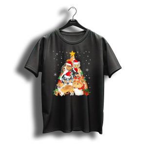 Sheltie Puppies In Santa Hats With Gifts And Star Christmas Tree T-Shirt
