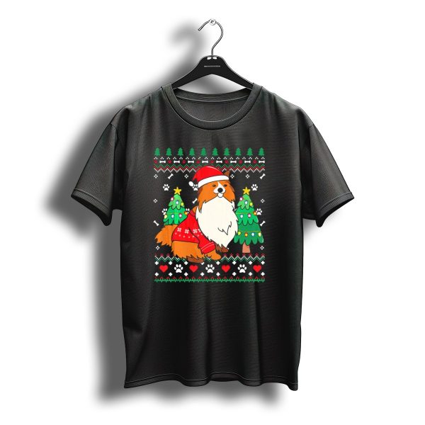 Sheltie Shetland Sheepdog Christmas Ornament With Santa Hat And Festive Trees T Shirt t shirt 1
