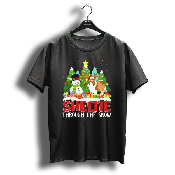 Sheltie Through The Snow Christmas Dog Tree Snowman Gifts T Shirt 1 t shirt 1