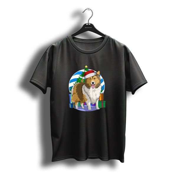 Shetland Sheepdog Santa With Christmas Tree And Presents T Shirt t shirt 1