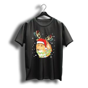 Shetland Sheepdog With Antlers Christmas Lights And Santa Hat T-Shirt
