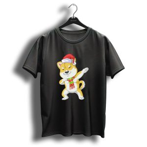 Shiba Inu Dabbing Christmas Santa Hat And Scarf T Shirt