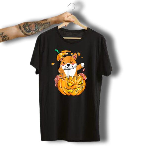 Shiba Inu Dabbing In Jack O Lantern Halloween Pumpkin Dab T Shirt t shirt 1