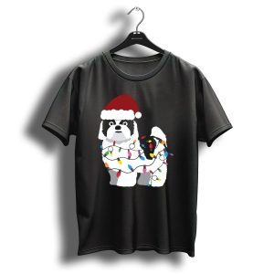 Shih Tzu Christmas Lights Santa Hat T Shirt