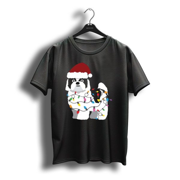 Shih Tzu Christmas Lights Santa Hat T Shirt t shirt 1