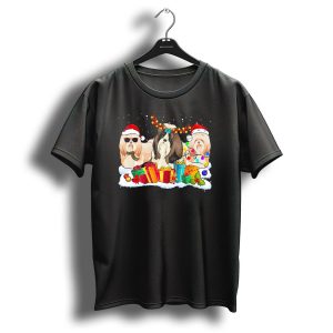 Shih Tzu Christmas Santa Hat Reindeer Antlers Gifts And Lights T Shirt