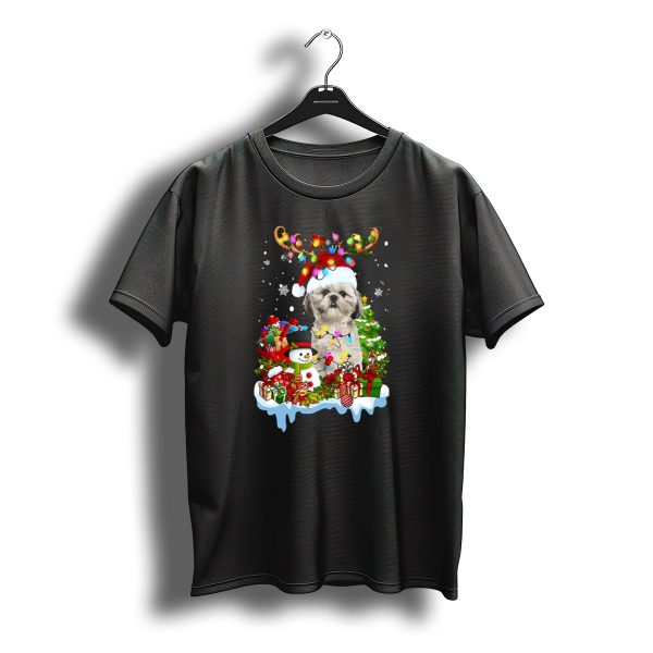 Shih Tzu Christmas Santa Hat Reindeer Antlers Lights Snowman Gifts Tree T Shirt t shirt 1