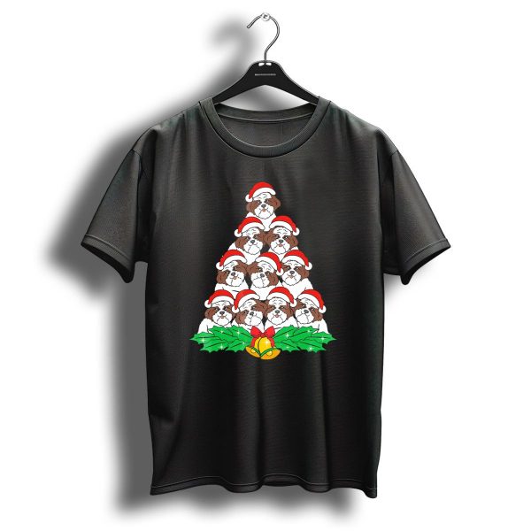 Shih Tzu Christmas Tree Dog Santa Hat Bells Holly Xmas Lover T Shirt 1 t shirt 1