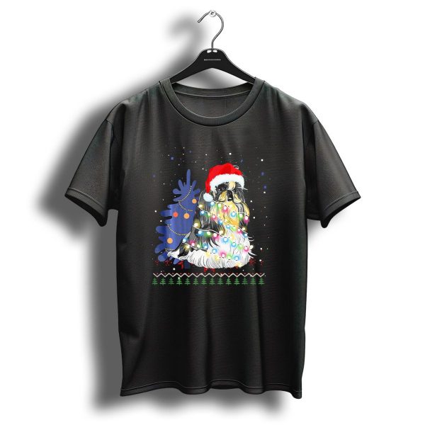 Shih Tzu Christmas Tree With Santa Hat And Holiday Lights T Shirt 1 t shirt 1