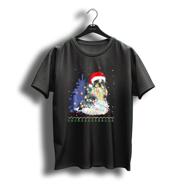 Shih Tzu Christmas Tree With Santa Hat And Holiday Lights T Shirt t shirt 1