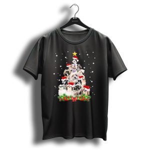 Shih Tzu Christmas Tree With Santa Hats And Snowflakes T Shirt