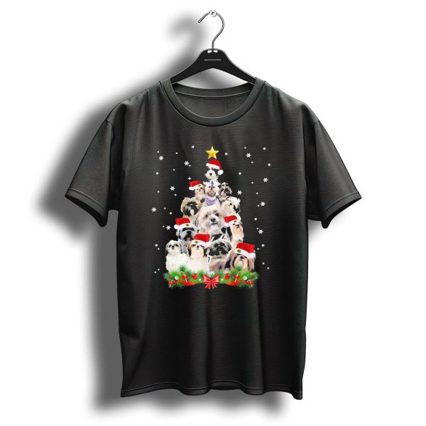 Shih Tzu Christmas Tree With Santa Hats And Snowflakes T Shirt 1 t shirt 1