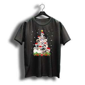 Shih Tzu Christmas Tree With Santa Hats And Snowflakes T-Shirt