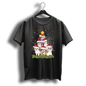 Shih Tzu Christmas Tree With Santa Hats And Star Loved Holiday Theme For Dog Lovers T-Shirt